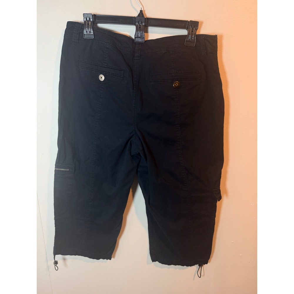 Fashion Bug Womens Black Cargo Capri Pants Size 12 Adjustable Toggle Hem Utility - Picture 7 of 10